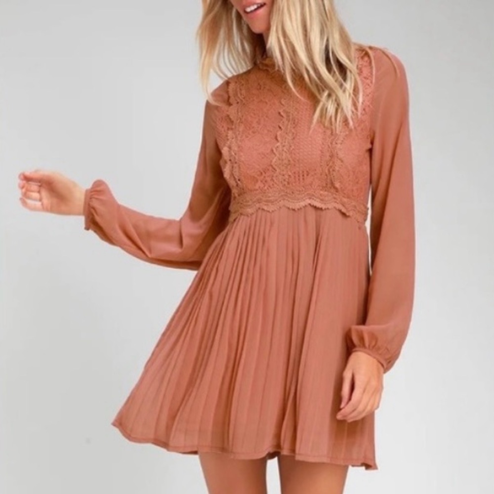 Lulu's Terracotta Lace Mini Dress